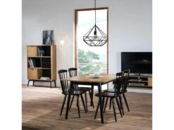 PASCALE - Table Repas 150cm Bois Massif Naturel Et Noir -Mobilier De Restaurant table a manger 9538559