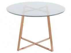 Table à Manger 4 Couverts En Verre Trempé Et Acier Inoxydable - Transparent Et Cuivré - EFELIA